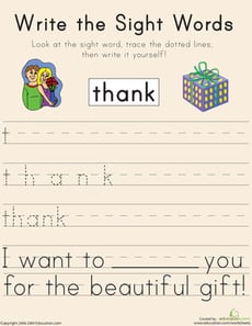 Write the Sight Words: "Thank"