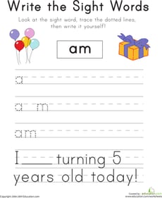 Write the Sight Words: "Am"