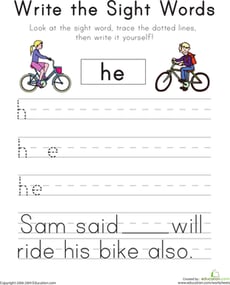 Write the Sight Words: "He"