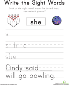 Write the Sight Words: "She"