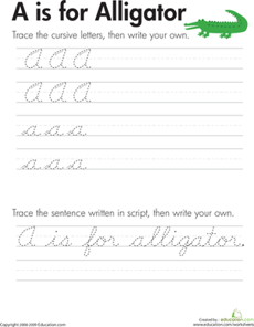 Cursive Handwriting: "A" is for Alligator