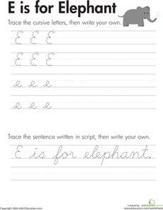 Cursive Handwriting: "E" is for Elephant