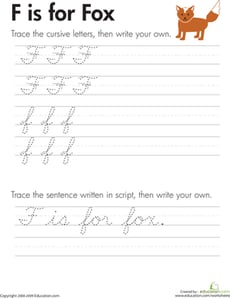 Cursive Handwriting: "F" is for Fox