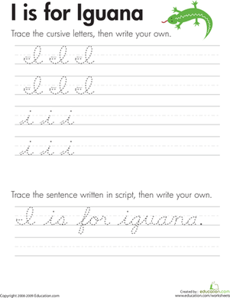 Cursive Handwriting: "I" is for Iguana