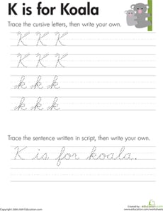 Cursive Handwriting: "K" is for Koala