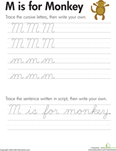 Cursive Handwriting: "M" is for Monkey