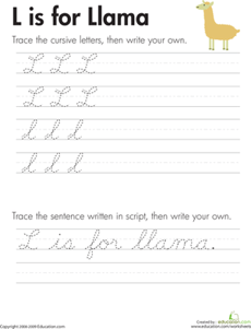 Cursive Handwriting: "L" is for Llama