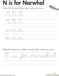 Cursive Handwriting: "N" is for Narwhal