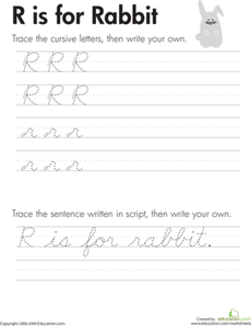 Cursive Handwriting: "R" is for Rabbit