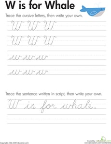 Cursive Handwriting: "W" is for Whale