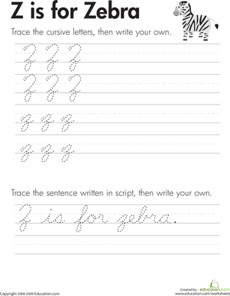 Cursive Handwriting: "Z" is for Zebra