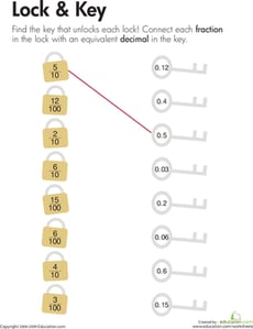 Fractions & Decimals: Lock & Key