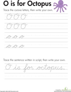 Cursive Handwriting: "O" is for Octopus