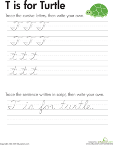 Cursive Handwriting: "T" is for Turtle