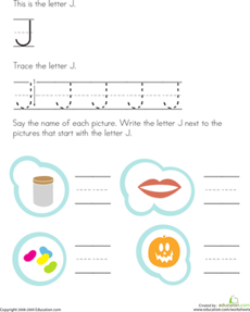 Trace and Write the Letter J