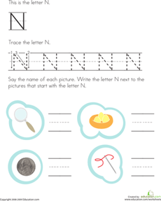 Trace and Write the Letter N
