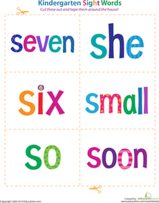 Kindergarten Sight Words: Seven to Soon