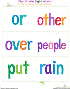 First Grade Sight Words: Or to Rain