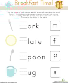 Write the Missing Letter: Breakfast Time!