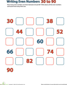 Even Numbers: 30-90