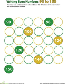 Even Numbers: 90-150