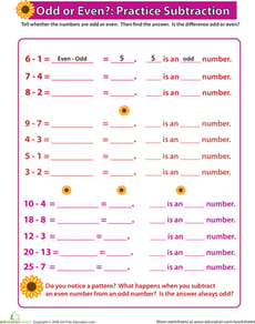 Even and Odd Numbers: Practicing Subtraction