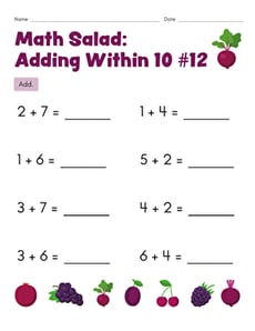 Math Salad: Adding Within 10 #12