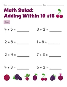 Math Salad: Adding Within 10 #16