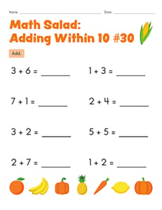 Math Salad: Adding Within 10 #30