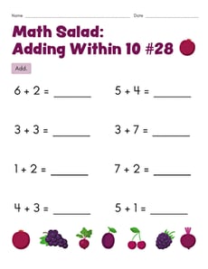 Math Salad: Adding Within 10 #28