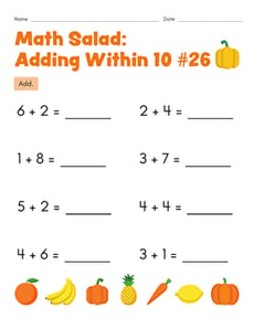 Math Salad: Adding Within 10 #26