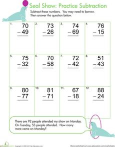 Seal Show: Practice Two-Digit Subtraction