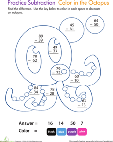 Color by Number: Practice Two-Digit Subtraction 7