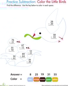Color by Number: Practice Two-Digit Subtraction 10