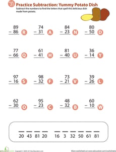 Veggie Math Mash: Two-Digit Subtraction 4