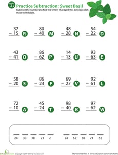 Veggie Math Mash: Two-Digit Subtraction 6