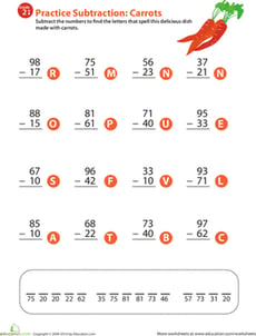 Veggie Math Mash: Two-Digit Subtraction 7