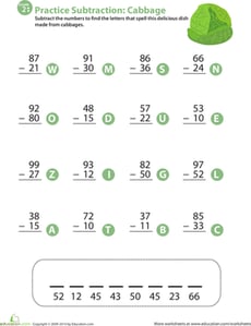 Veggie Math Mash: Two-Digit Subtraction 10