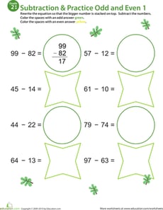Math Practice: Subtraction Odd/Even 1
