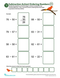 Subtraction Action! Ordering Numbers #1