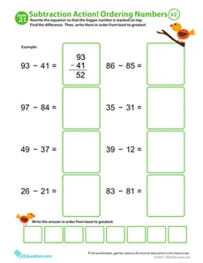 Subtraction Action! Ordering Numbers #2