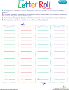 Letter Roll Reading Game: Level One