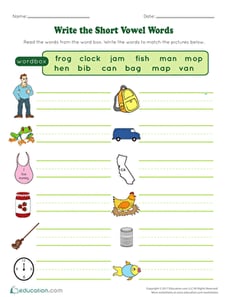 Write the Short Vowel Words
