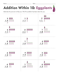 Addition Within 10: Eggplants