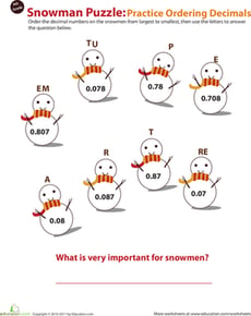 Ordering Decimal Numbers