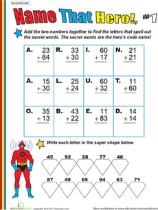 Name That Hero! Two-Digit Addition #1