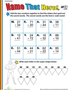 Name That Hero! Two-Digit Addition #2