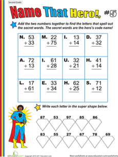Name That Hero! Two-Digit Addition #5