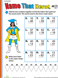 Name that Hero! Two-Digit Addition #6