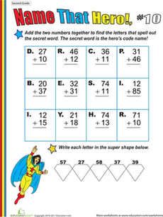 Name That Hero! Two-Digit Addition #10